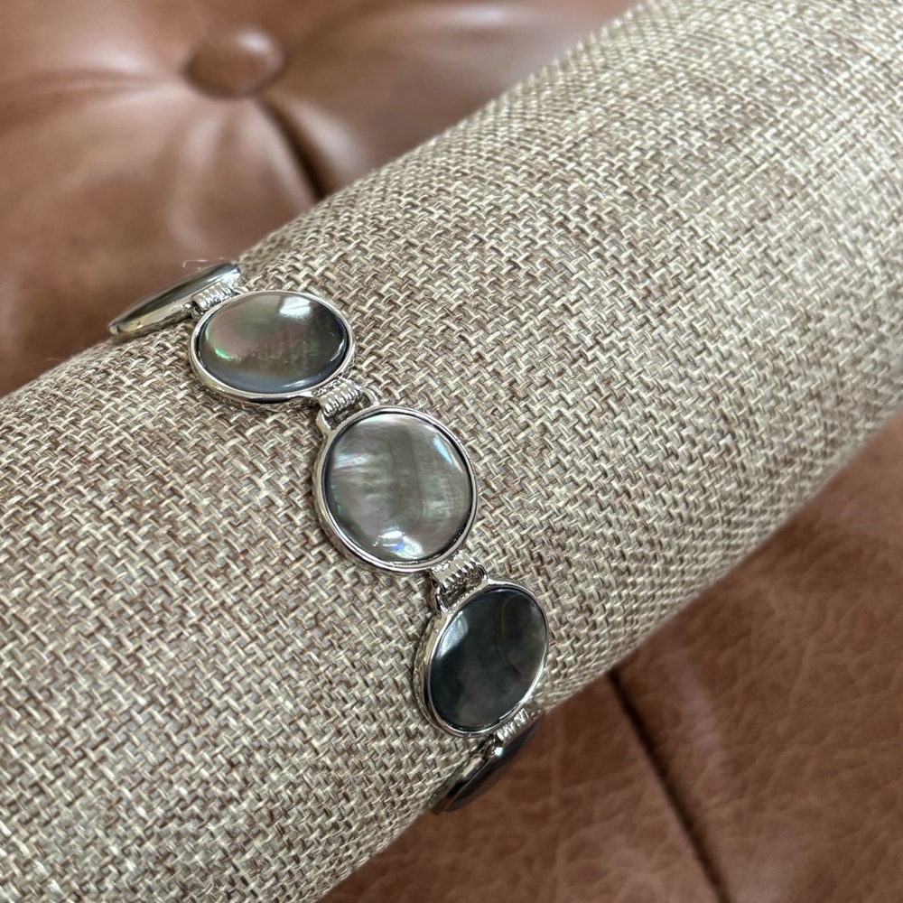 Abalone Shell Silver-Plated Round Link Bracelet - image 3